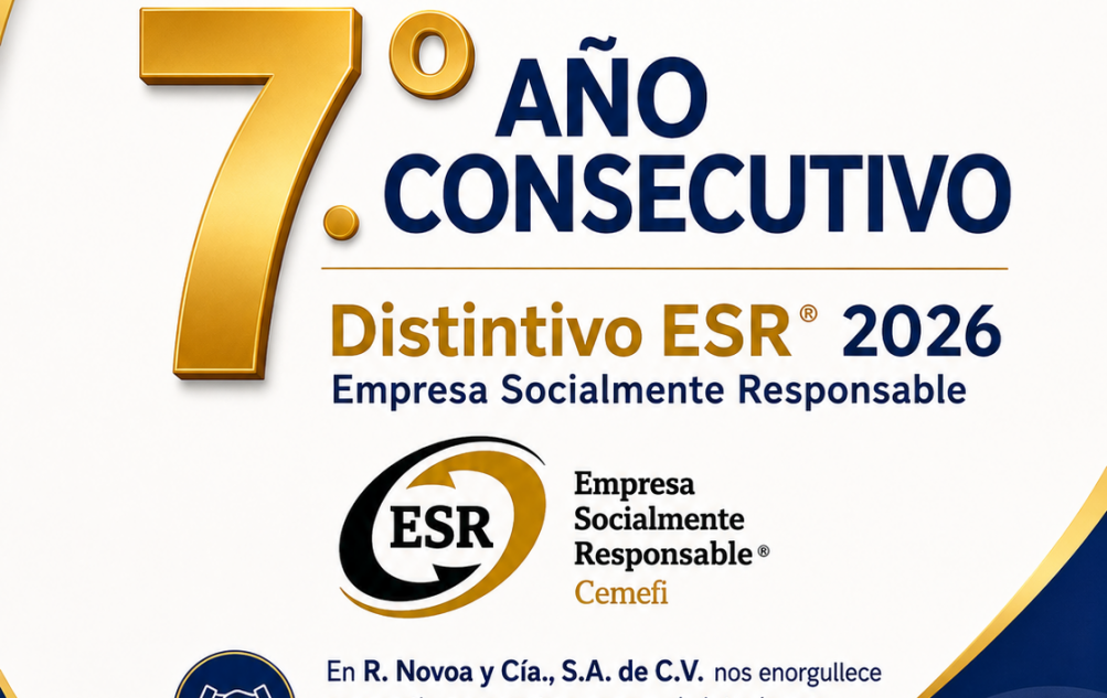 Novoa Maquinaria obtiene distintivo como Empresa Socialmente Responsable de CEMEFI por séptimo año consecutivo.