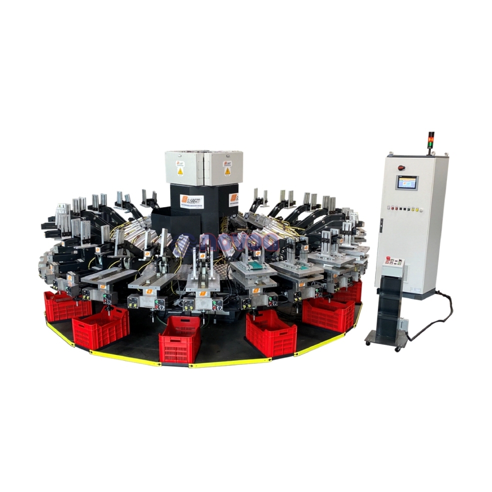 Ama Gusberti TF24. Máquina rotativa automática con 24-32 estaciones dobles para la producción continua de plantillas termoformadas y/o artículos técnicos.
