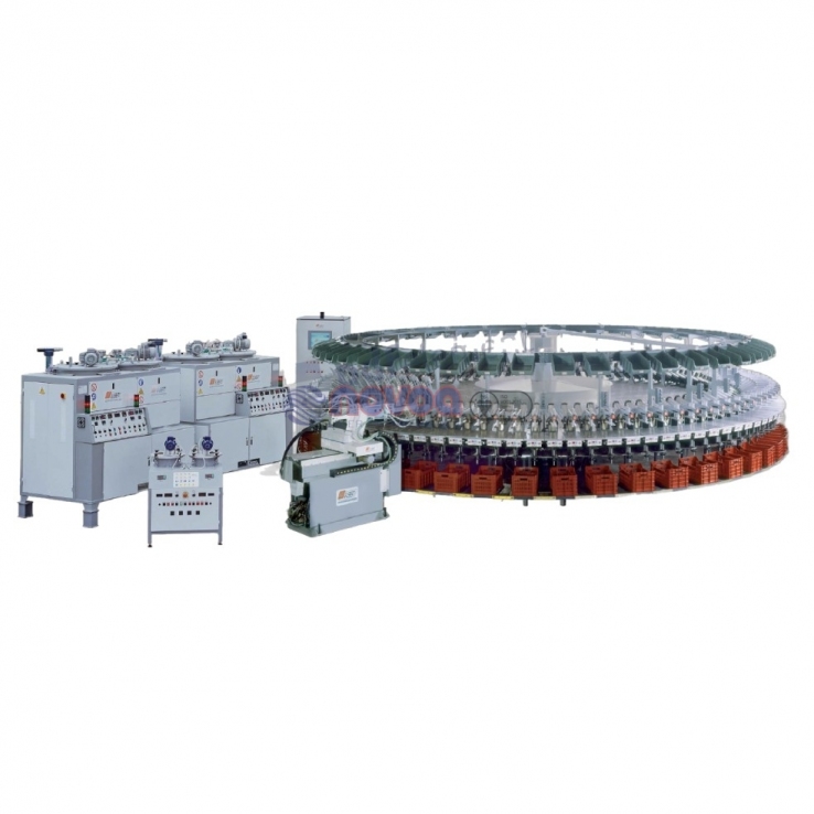 Ama Gusberti PiU 811-S. Máquina rotativa automática de 80 estaciones para la producción de suelas, calzado y artículos técnicos.