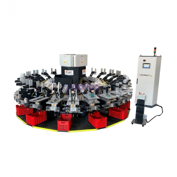Ama Gusberti TF24. Máquina rotativa automática con 24-32 estaciones dobles para la producción continua de plantillas termoformadas y/o artículos técnicos.